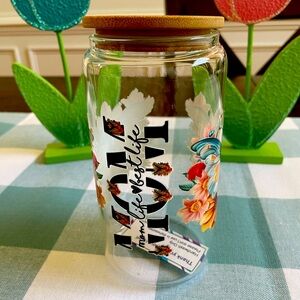 Glass tumbler with bamboo lid & straw - vinyl decal for Moms